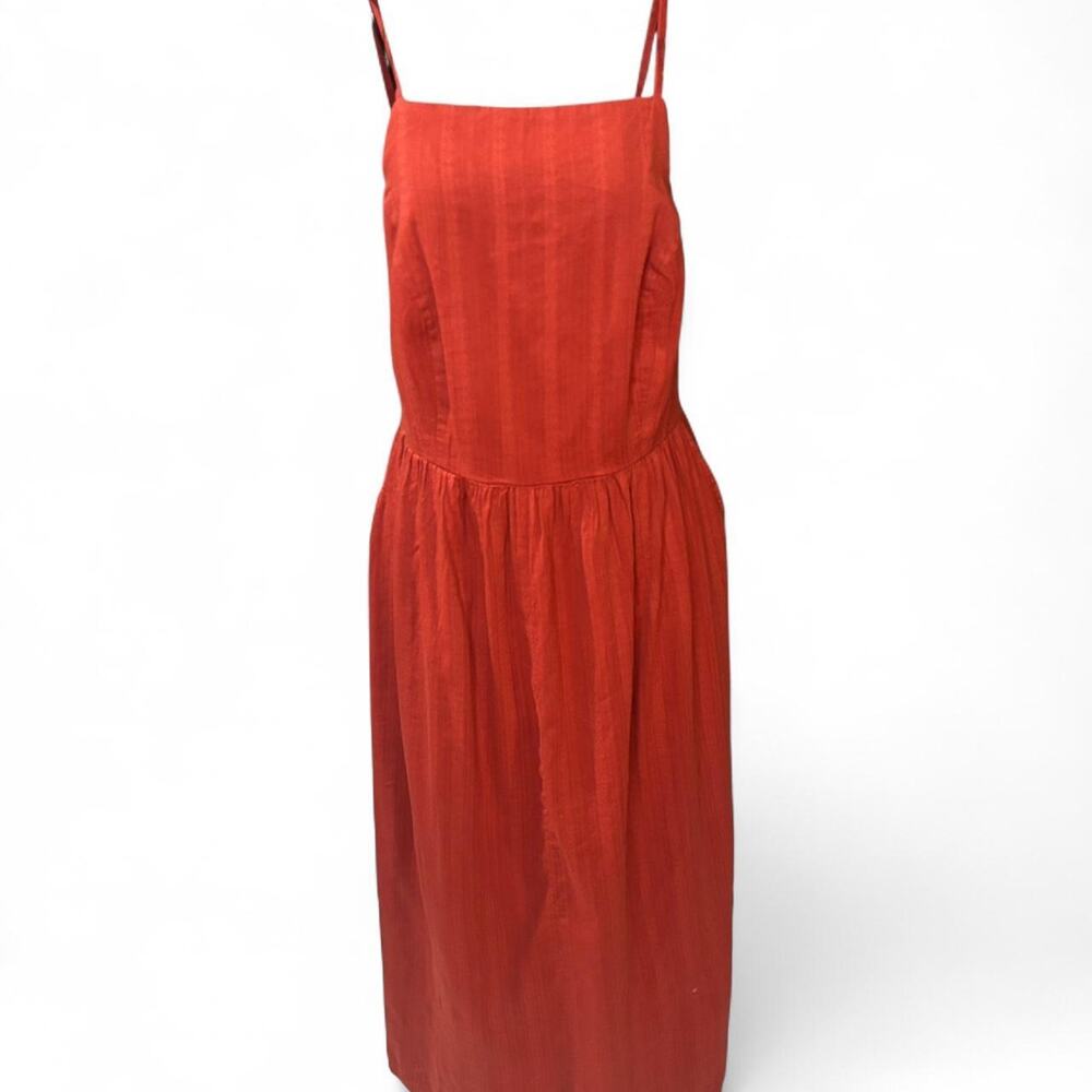 Old Navy Women’s Burnt Orange Linen-Blend Square-Neck Midi Dress Small NWT